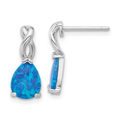 Rh-Plated Polished Blue Cr. Opal Teardrop Post Earrings Sterling Silver QE17442, MPN: QE17442,