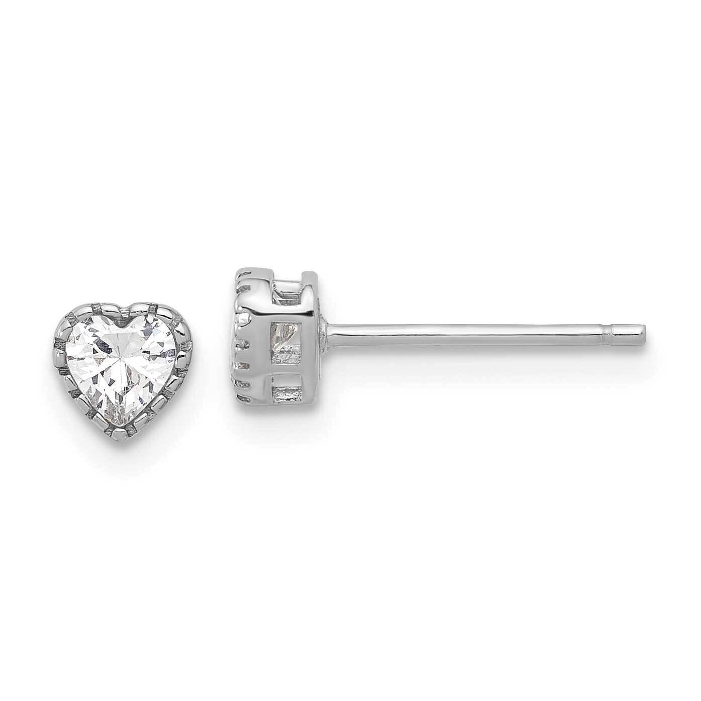 CZ Heart Post Earrings Sterling Silver Rhodium-Plated QE17498, MPN: QE17498,