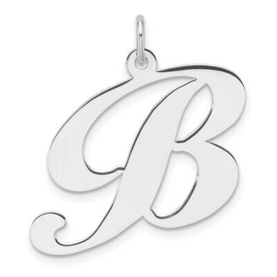 Large Fancy Script Letter B Initial Charm Sterling Silver Rhodium-Plated QC11254B, MPN: QC11254B,