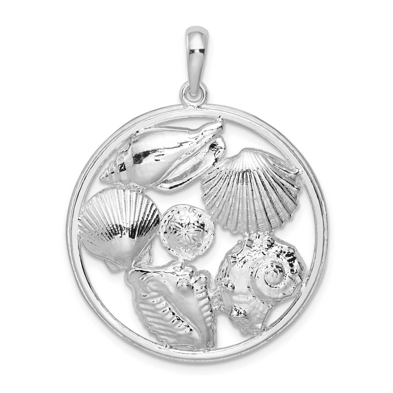 Shells Large Round Pendant Sterling Silver Polished QC9819, MPN: QC9819, 637218145898