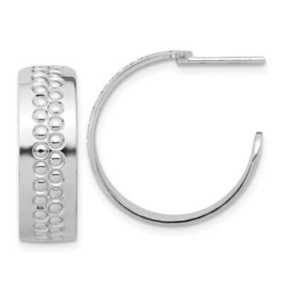 Rhodium Plated Polished Textured C-Hoop Earrings Sterling Silver QE17018, MPN: QE17018,