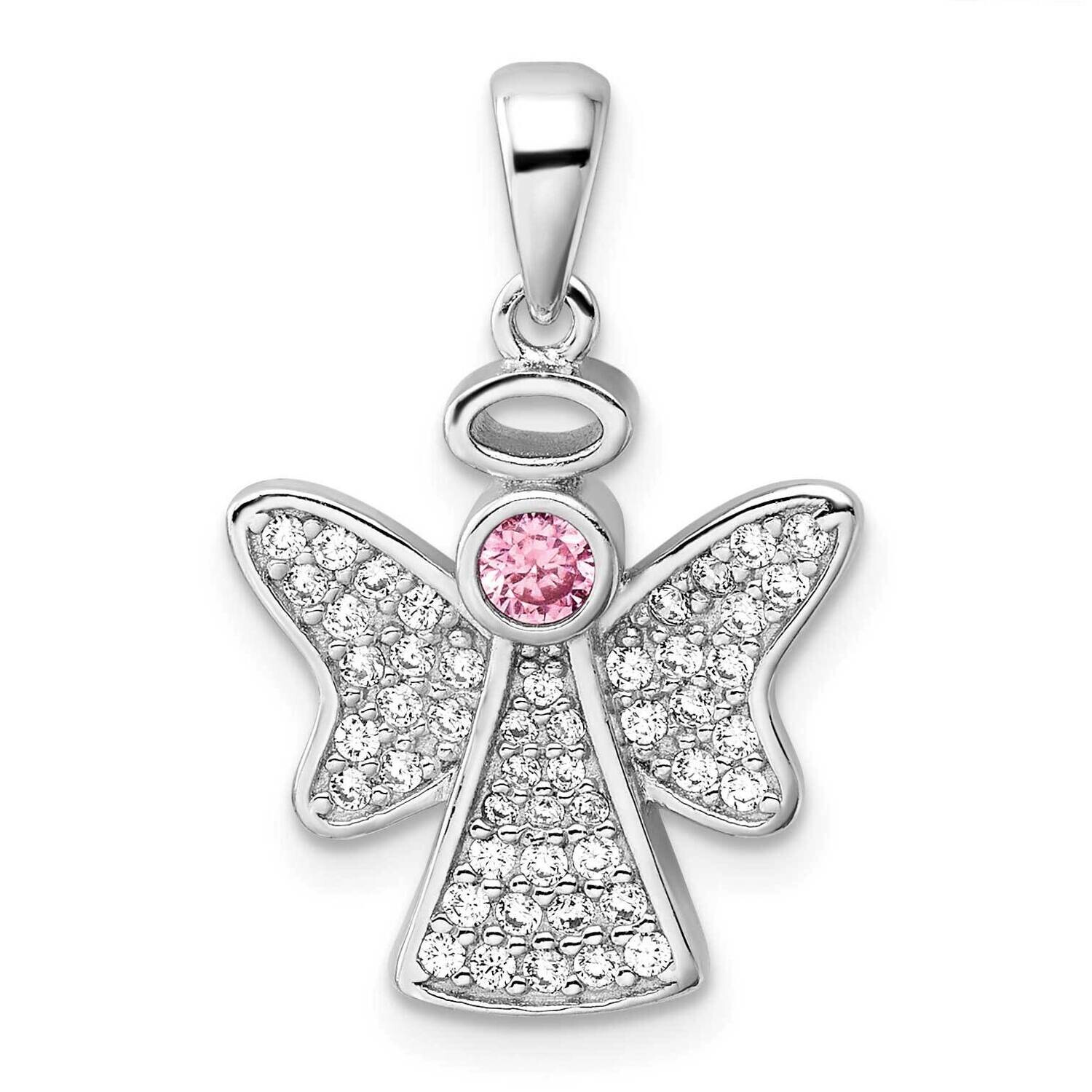Pink Clear CZ Angel Pendant Sterling Silver Rhodium-Plated QC11470, MPN: QC11470,