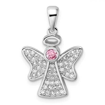 Pink Clear CZ Angel Pendant Sterling Silver Rhodium-Plated QC11470, MPN: QC11470,