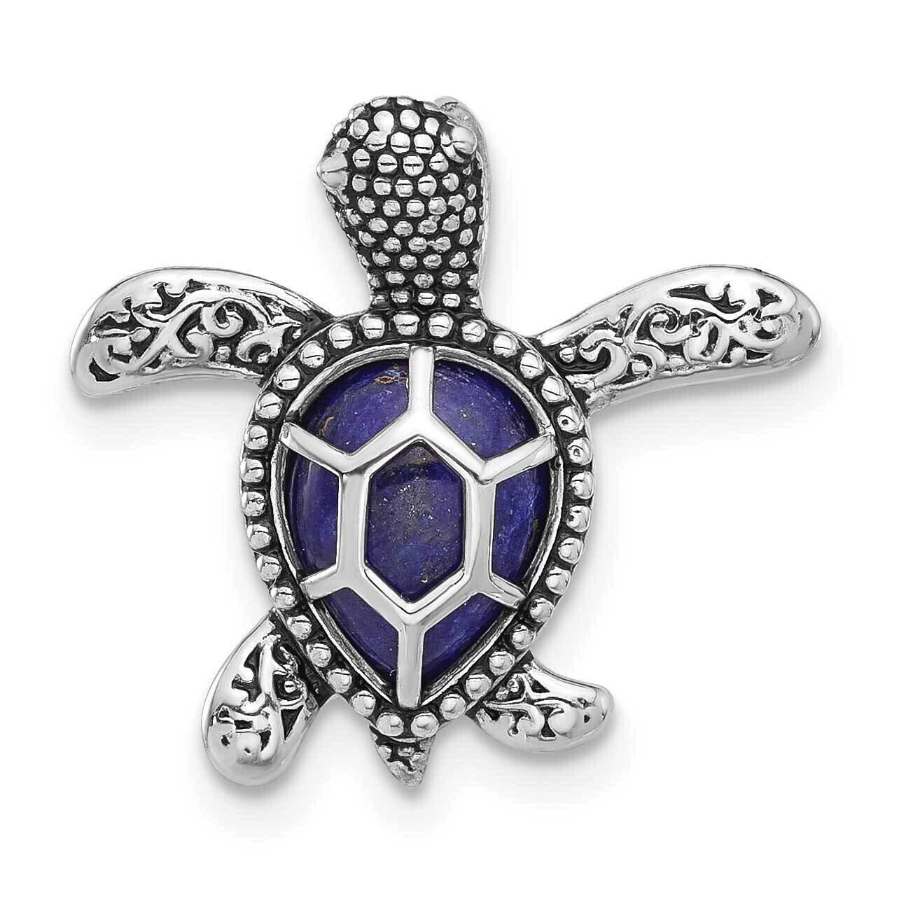 Rh-Plated Polished Antiqued Lapis Turtle Chain Slide Sterling Silver QC11370 by Men&#39;s Jewelry and A…