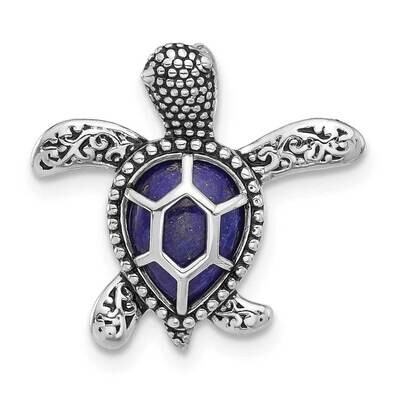 Rh-Plated Polished Antiqued Lapis Turtle Chain Slide Sterling Silver QC11370 by Men&#39;s Jewelry and A…