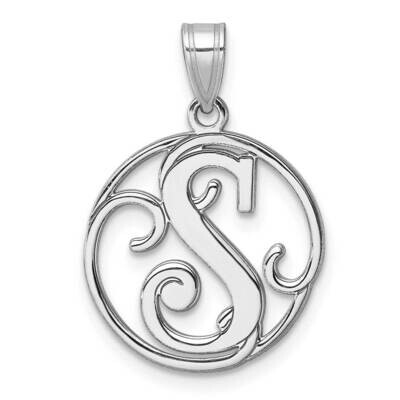 Small Fancy Script Letter S Initial Pendant Sterling Silver Rhodium-Plated QC11257S, MPN: QC11257S,