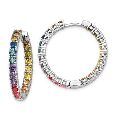 Prizma In Out Colorful CZ Hinged Hoop Earrings Sterling Silver Rhodium-Plated QE14455, MPN: QE14455…