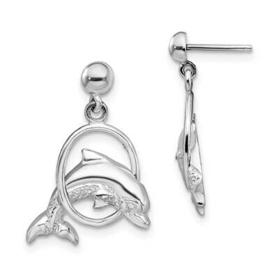 Dolphin In Hoop Dangle Post Earrings Sterling Silver Polished QE15473, MPN: QE15473, 637218153916