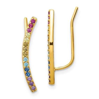 Prizma Flash Gold-Plated Colorful CZ Earrings Climbers Sterling Silver Gold-Tone 14k QE14453GP, MPN…