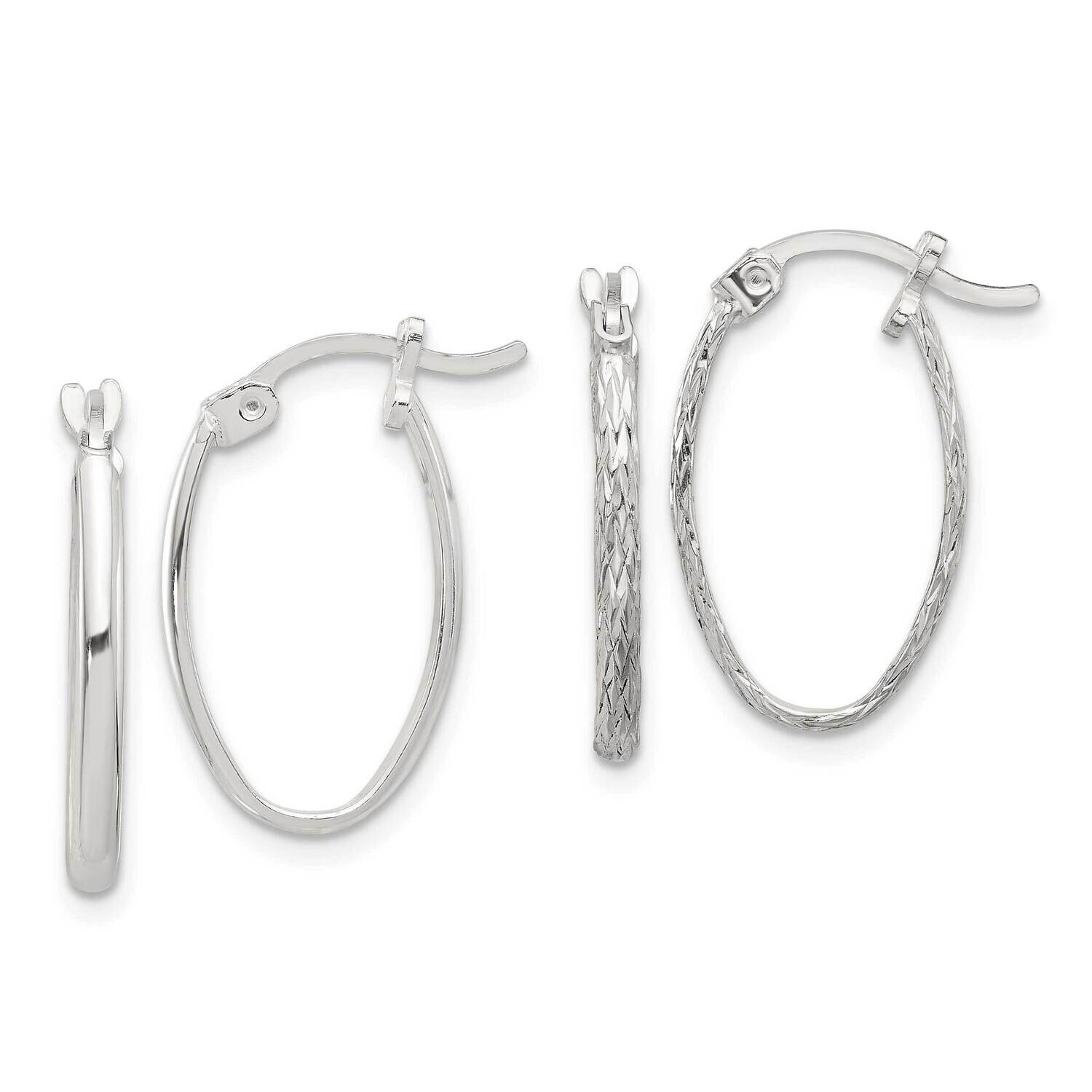 Diamond-Cut 2 Pair Set Oval Hoop Earrings Sterling Silver Polished QE16854SET, MPN: QE16854SET,