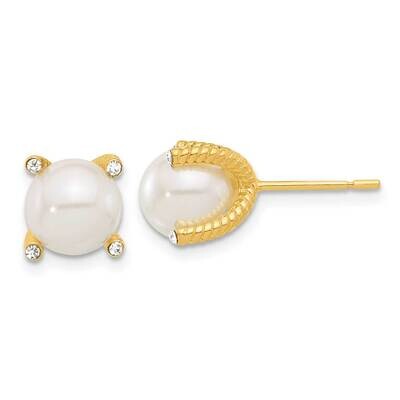 Gold-Tone Polished Twisted CZ Syn. Pearl Post Earrings Sterling Silver QE17260GP, MPN: QE17260GP,