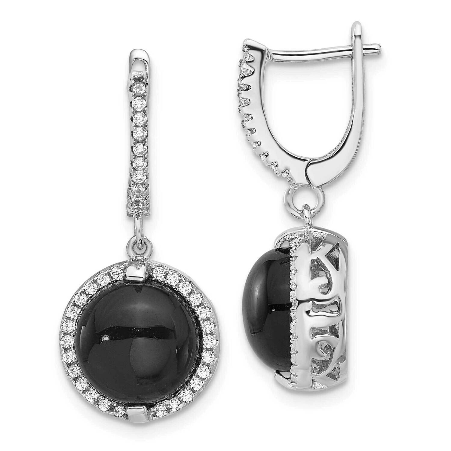 Polished Onyx &amp; CZ Halo Dangle Earrings Sterling Silver Rhodium-Plated QE17415, MPN: QE17415,