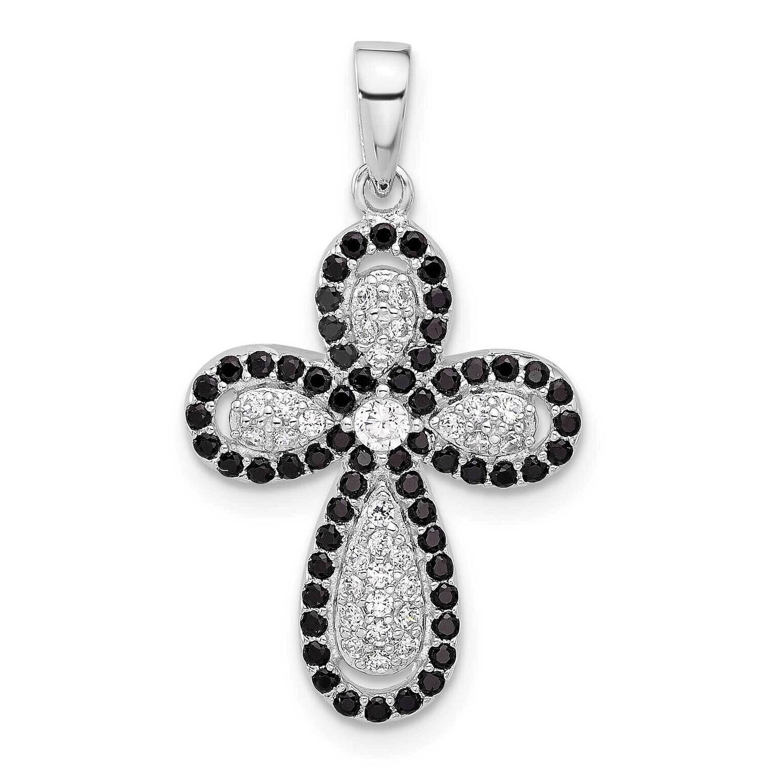 Black White CZ Cross Pendant Sterling Silver Rhodium-Plated QC11408, MPN: QC11408,
