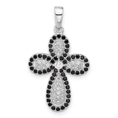 Black White CZ Cross Pendant Sterling Silver Rhodium-Plated QC11408, MPN: QC11408,