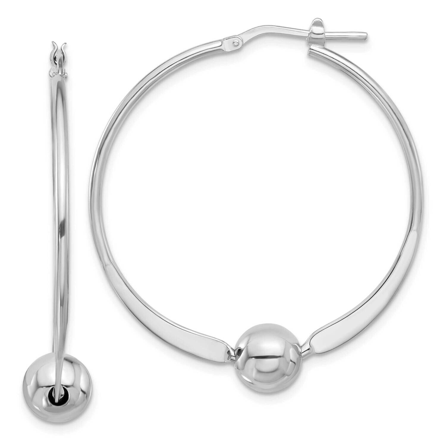 Rhod-Plated Polished Ball Large Round Hoop Earrings Sterling Silver QE16890