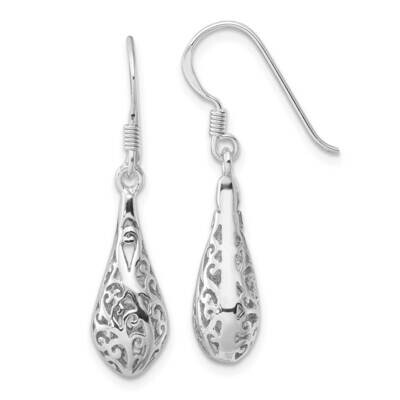 Rhod-Plated Polished Puffed Filigree Design Earrings Sterling Silver QE17071, MPN: QE17071,