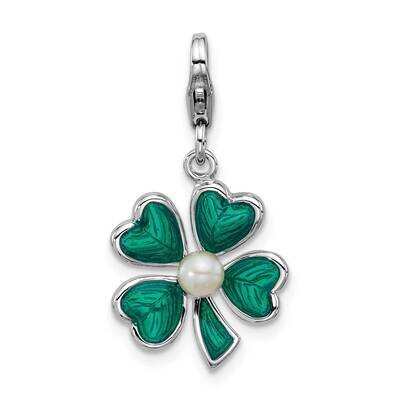 Amore La Vita Rhodium-Plated Enameled Green Clover Fwc Pearl Charm Sterling Silver QCC1301, MPN: QC…