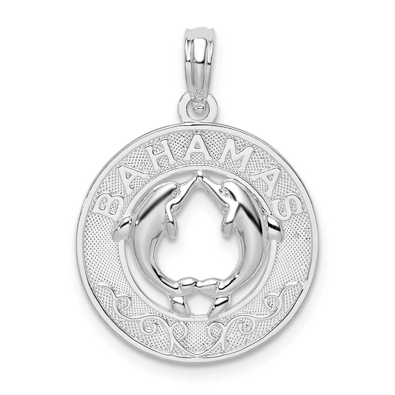 Textured Bahamas Circle Dolphins Pendant Sterling Silver QC9998, MPN: QC9998, 637218155385