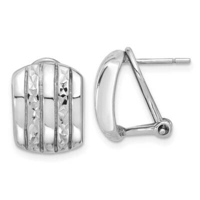 Rhod-Plated Polished Textured Omega Back Earrings Sterling Silver QE16941, MPN: QE16941,