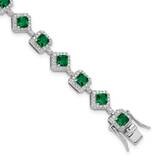 Cheryl M Fancy Cushion-Cut Green Glass Brilliant-Cut White CZ 7.5 Inch Bracelet Sterling Silver Rho…