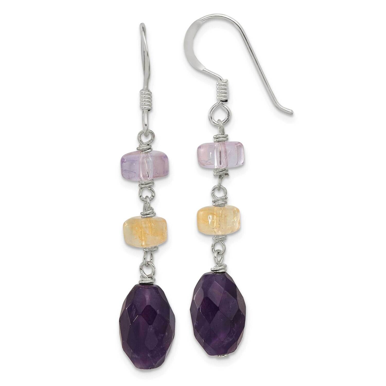 Faceted Amethyst Ametrine Dangle Earrings Sterling Silver Polished QE17288, MPN: QE17288,