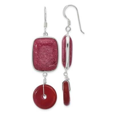 Carnelian Red Jade Dangle Earrings Sterling Silver Polished QE17335, MPN: QE17335,