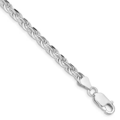 4.25mm Diamond-Cut Rope Chain 9 Inch Sterling Silver Rhodium-Plated QDC090R-9, MPN: QDC090R-9,