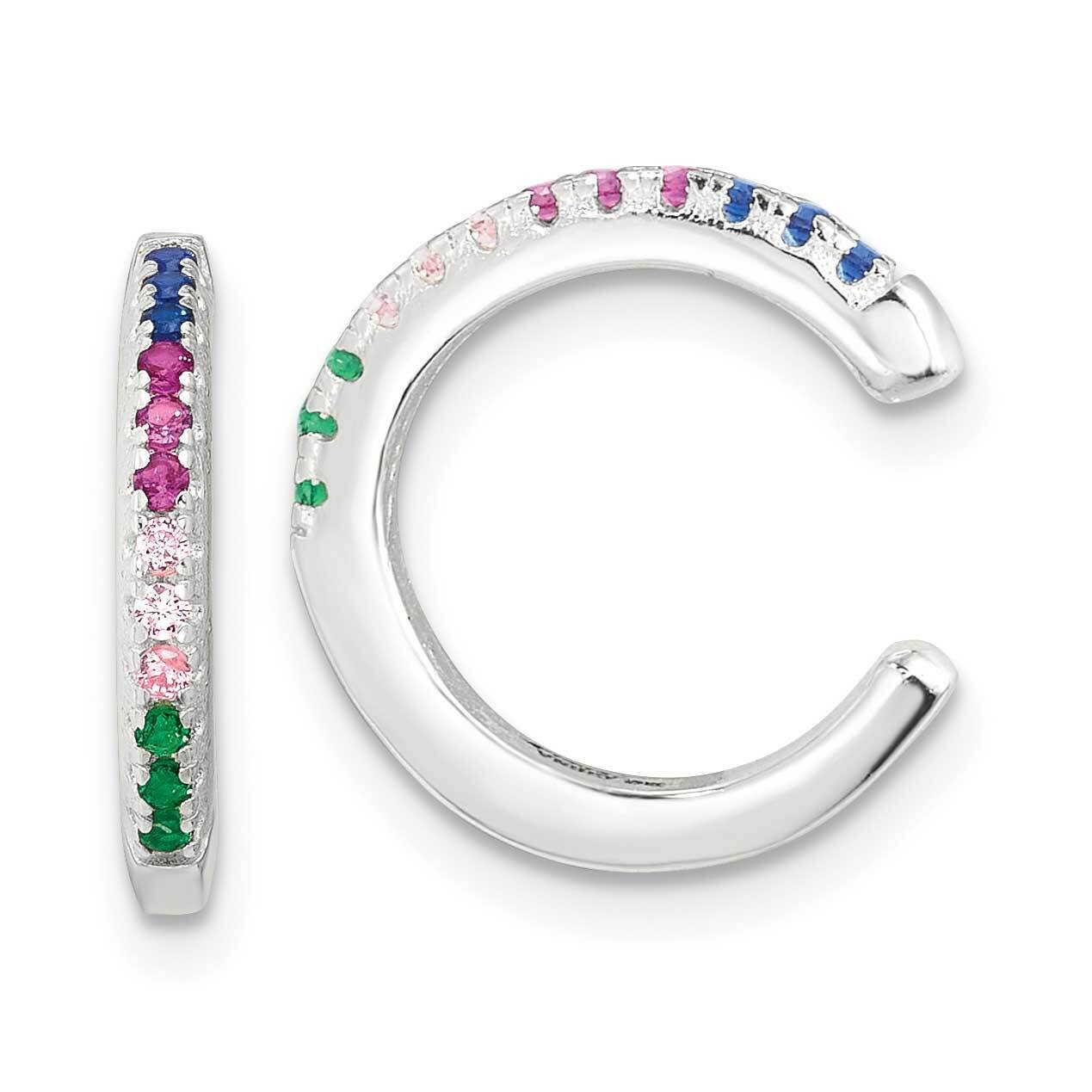 E-Coating Polished Multicolor CZ Pair Of 2 Cuff Earrings Sterling Silver QE17090, MPN: QE17090,