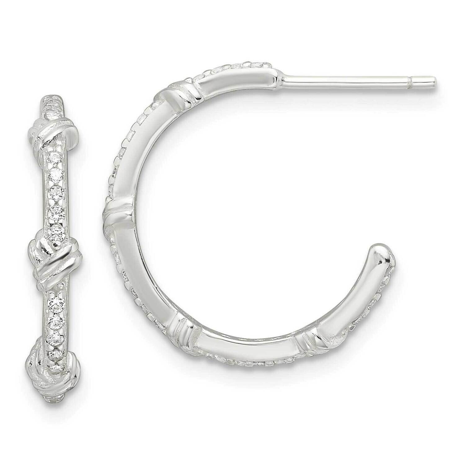E-Coating Polished CZ Knot C-Hoop Earrings Sterling Silver QE16986, MPN: QE16986,