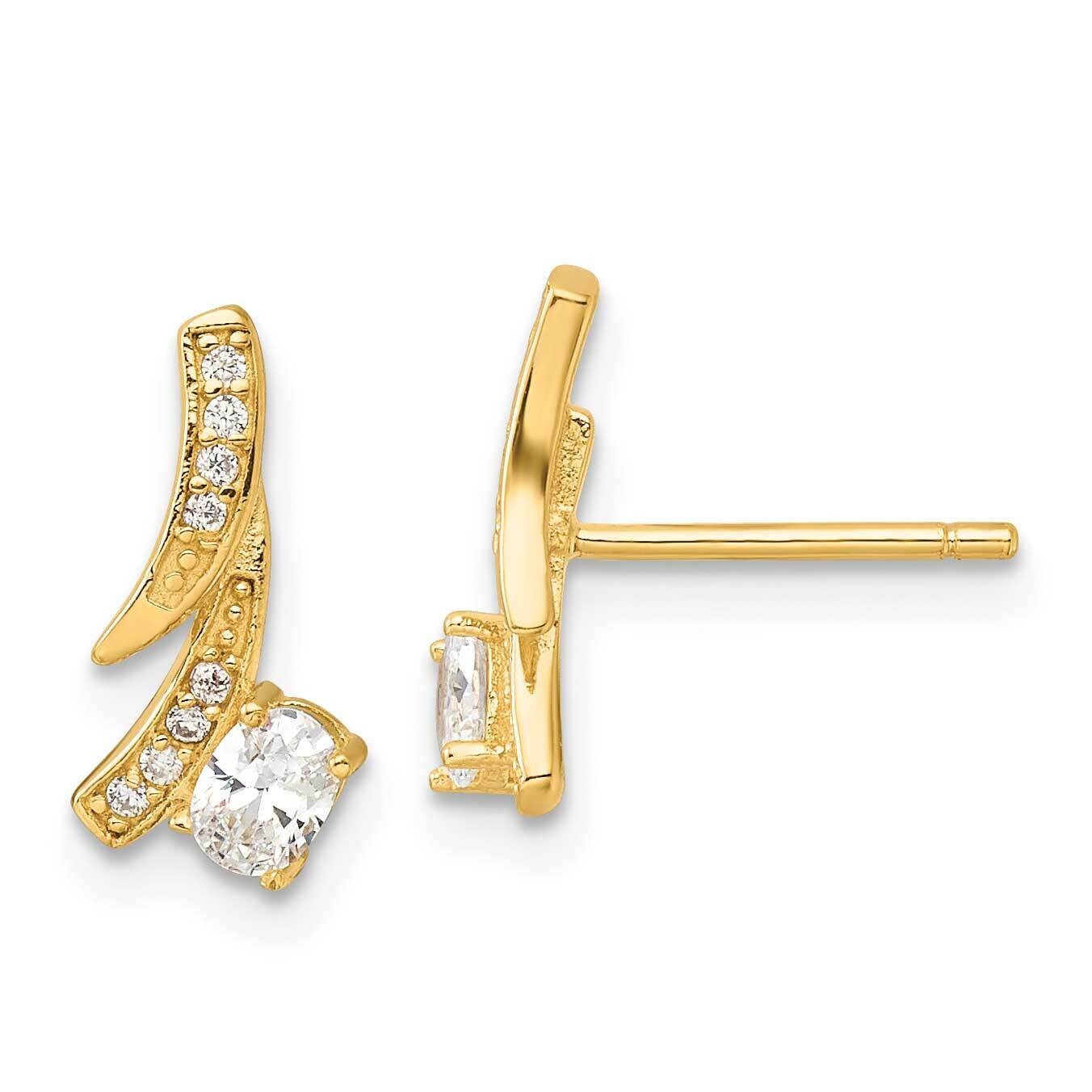 Gold-Plated Fancy CZ Post Earrings Sterling Silver QE16746, MPN: QE16746,