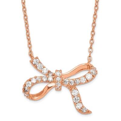 CZ Rose-Tone Bow Necklace Sterling Silver QCM768-18, MPN: QCM768-18, 886774017280