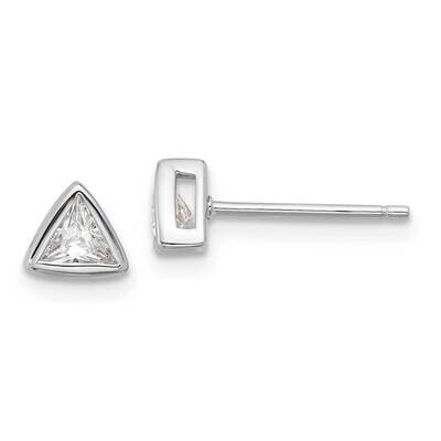 Rh-Plated Polished 4mm CZ Triangle Post Stud Earrings Sterling Silver QE17127, MPN: QE17127,