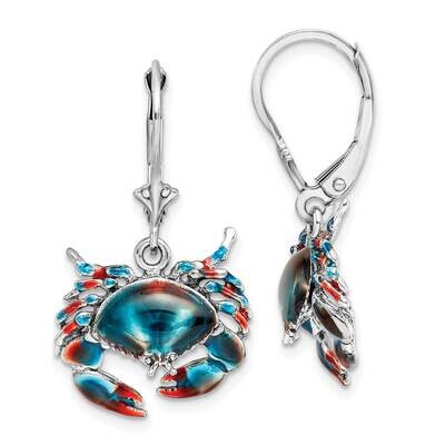 Enameled Stone Crab Leverback Earrings Sterling Silver Polished QE15527, MPN: QE15527, 637218161348