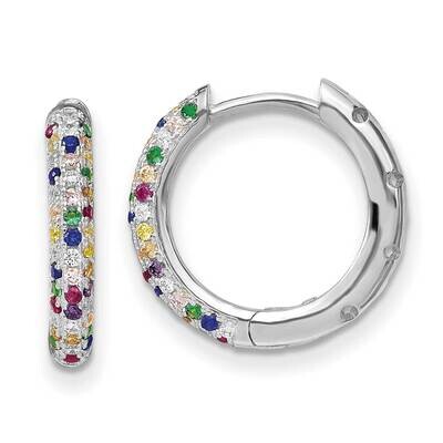 Prizma White Colorful CZ Small Hinged Hoop Earrings Sterling Silver Rhodium-Plated QE14466, MPN: QE…