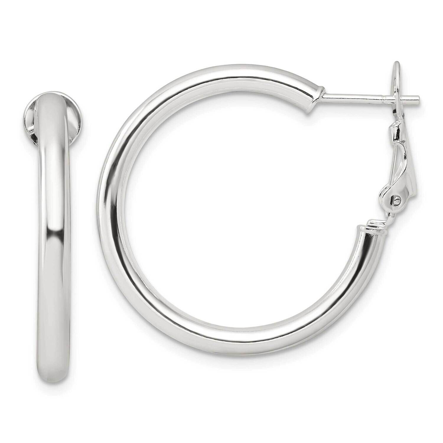 3.25mm Omega Back Round Hoop Earrings Sterling Silver Polished QE16950, MPN: QE16950,