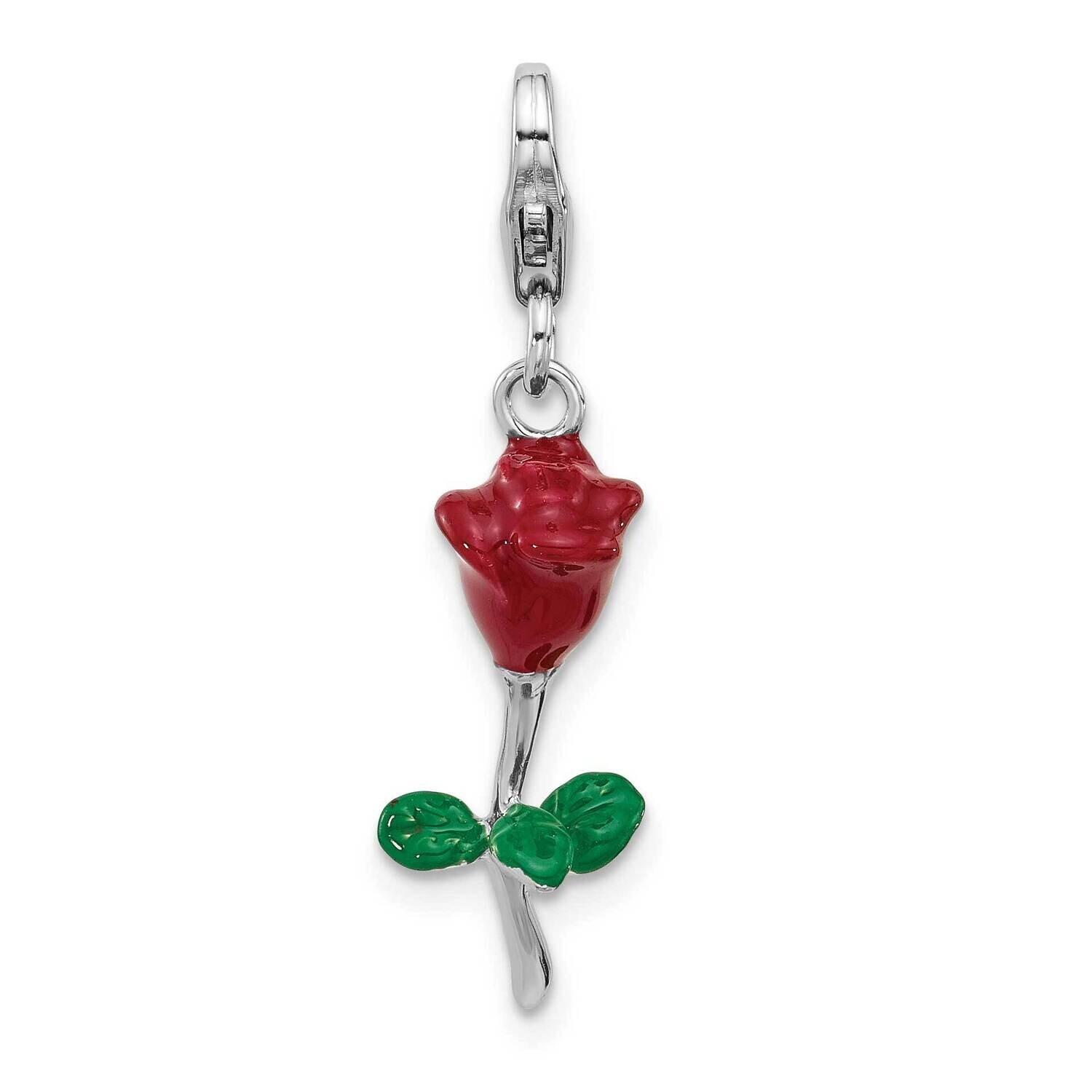 Amore La Vita Rh-Plated Enameled 3-D Potted Red Rose Charm Sterling Silver QCC1291
