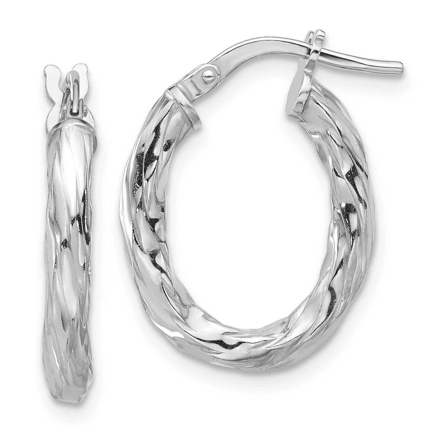 Rh-Plated Polished Textured Twisted Oval Hoop Earrings Sterling Silver QE16832, MPN: QE16832,
