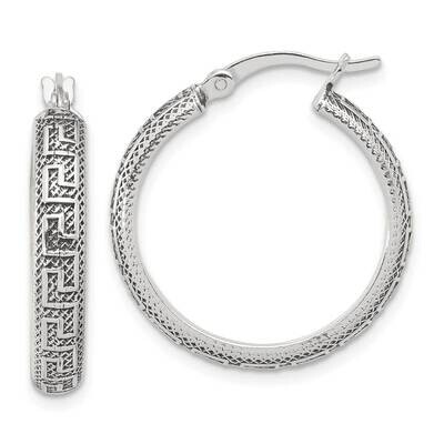 Antiqued Textured Greek Key Large Round Hoop Earrings Sterling Silver QE16874, MPN: QE16874,