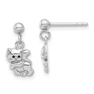 Enameled Cat Post Dangle Earrings Sterling Silver Rhodium-Plated QE17582, MPN: QE17582,
