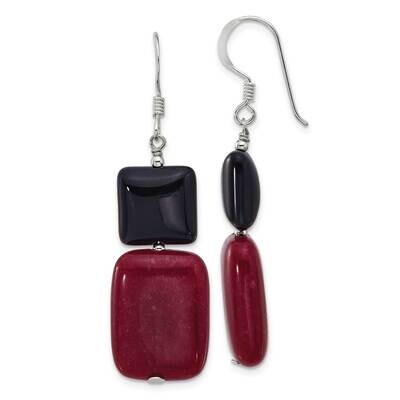 Black Agate Red Jade Dangle Earrings Sterling Silver Polished QE17334, MPN: QE17334,