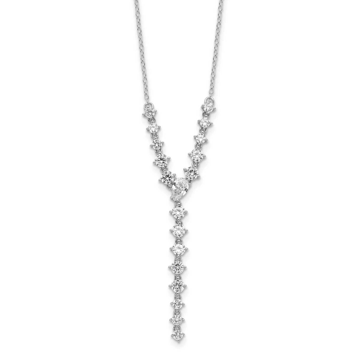 Cheryl M Fancy Brilliant-Cut Round &amp; Pear CZ Y-Drop 16 Inch Necklace Sterling Silver Rhodium-Plated…
