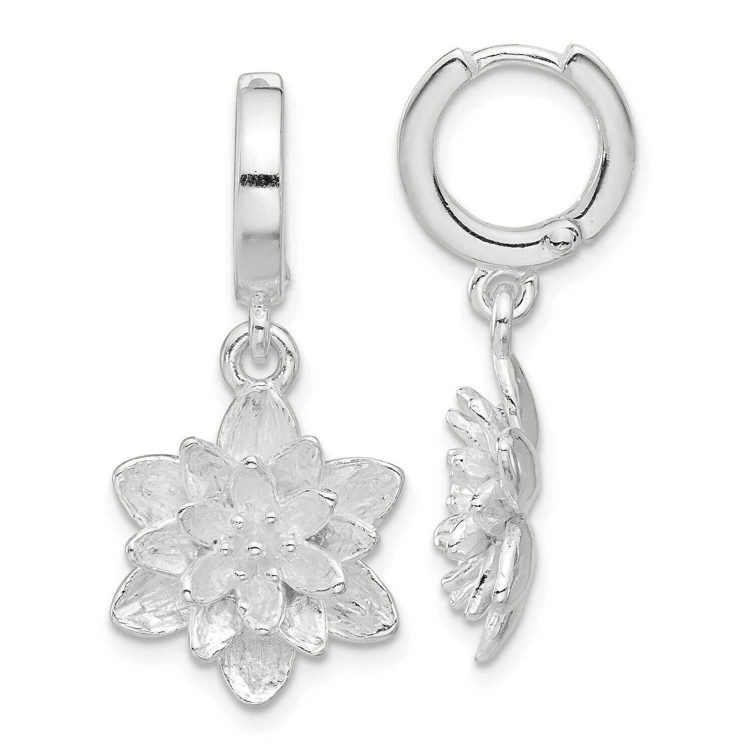 Lotus Flower Dangle Hinged Hoop Earrings Sterling Silver QE17641