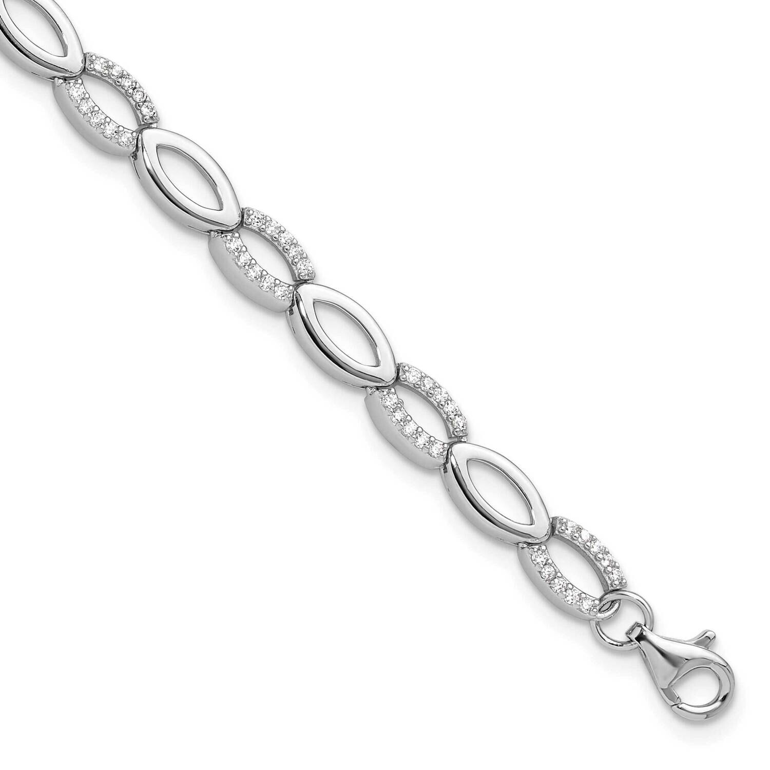 Cheryl M Brilliant-Cut CZ Marquise Shaped Link 7 Inch Bracelet 1 Inch Extender Sterling Silver Rhodium-Plated QCM1666-7