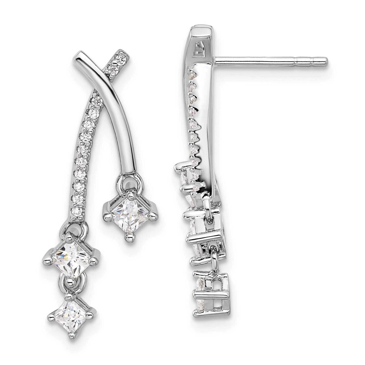 Fancy CZ Dangle Post Earrings Sterling Silver Rhodium-Plated QE16735, MPN: QE16735,