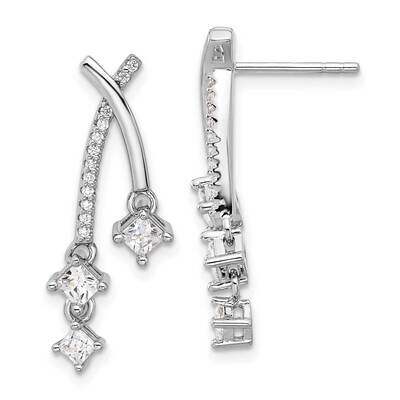 Fancy CZ Dangle Post Earrings Sterling Silver Rhodium-Plated QE16735, MPN: QE16735,