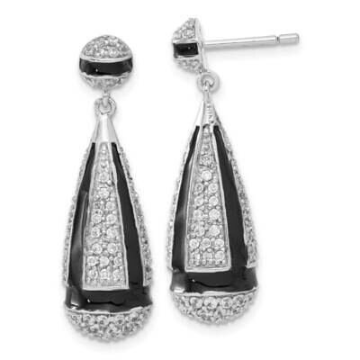 CZ &amp; Black Enamel Dangle Post Earrings Sterling Silver QCM739, MPN: QCM739, 886774012131