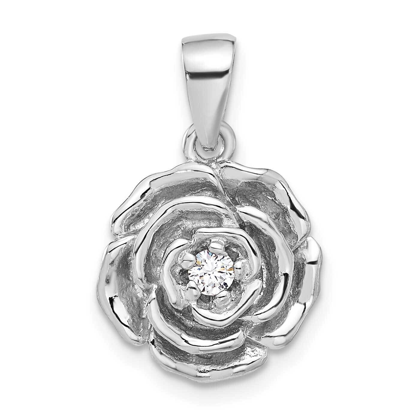 CZ Flower Pendant Sterling Silver Rhodium-Plated QC11314, MPN: QC11314,