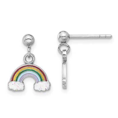 Polished &amp; Enameled Glitter Rainbow Children&#39;s Post Dangle Earrings Sterling Silver Rhodium-Plated …