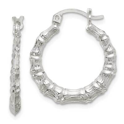 Bamboo Textured Round Hoop Earrings Sterling Silver Polished QE16922, MPN: QE16922,