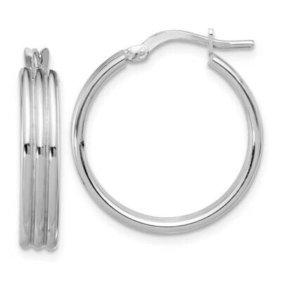 Rhod-Plated Polished Grooved Large Round Hoop Earrings Sterling Silver QE16865, MPN: QE16865,